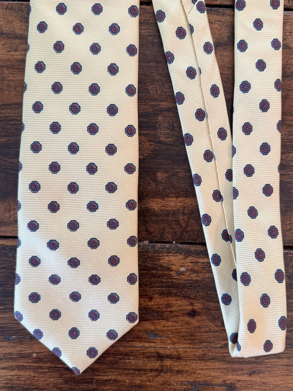 Vintage Cream Tie with Red and Navy Medallion Dots
